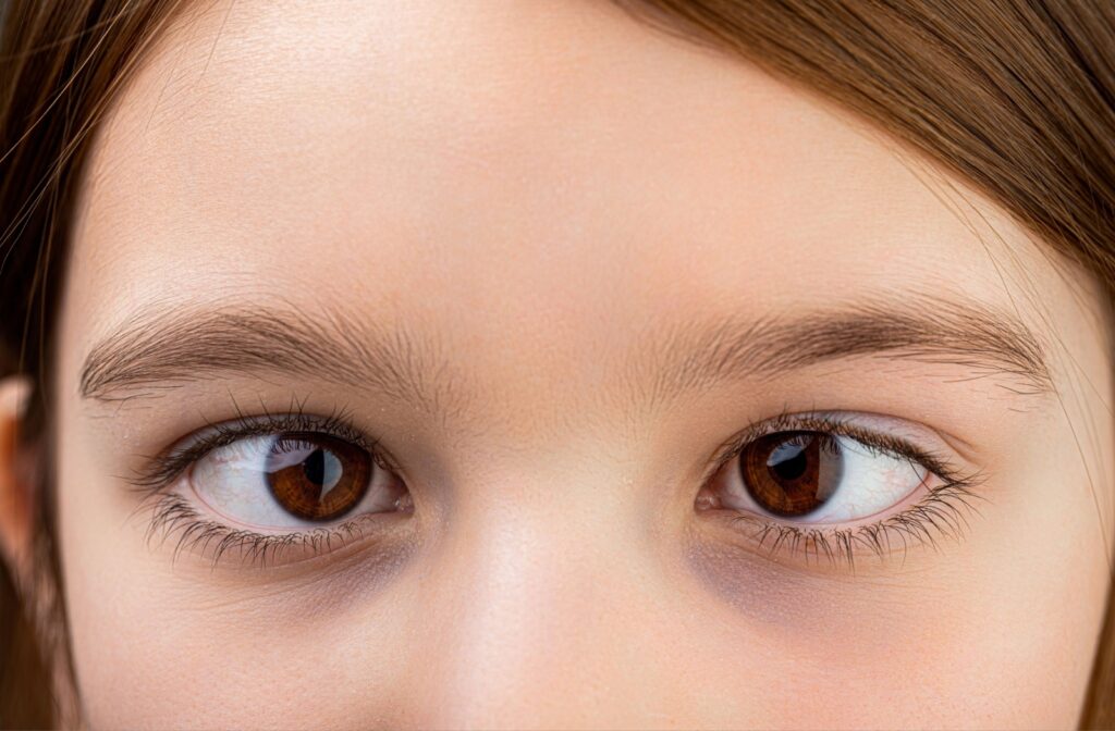 An image of a girl with strabismus: both of her eyes naturally face inwards.